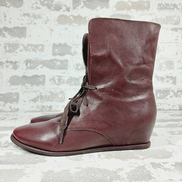 Soft Surroundings Mid Calf Almond Toe Leather Lace up Boots V384 - Picture 1 of 11